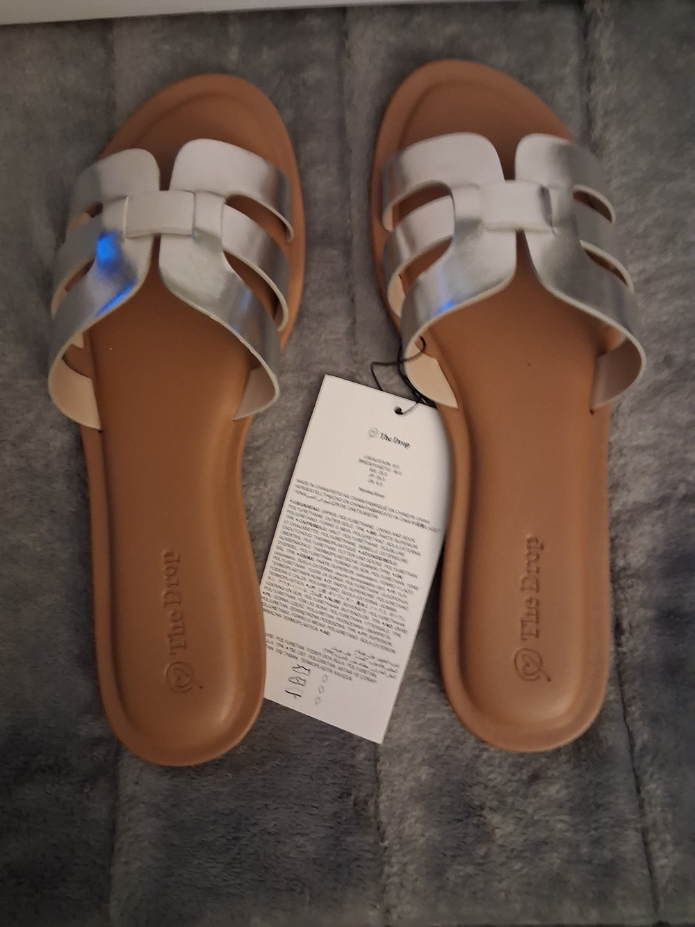 The Drop Women's Metallic Silver Slide Sandals